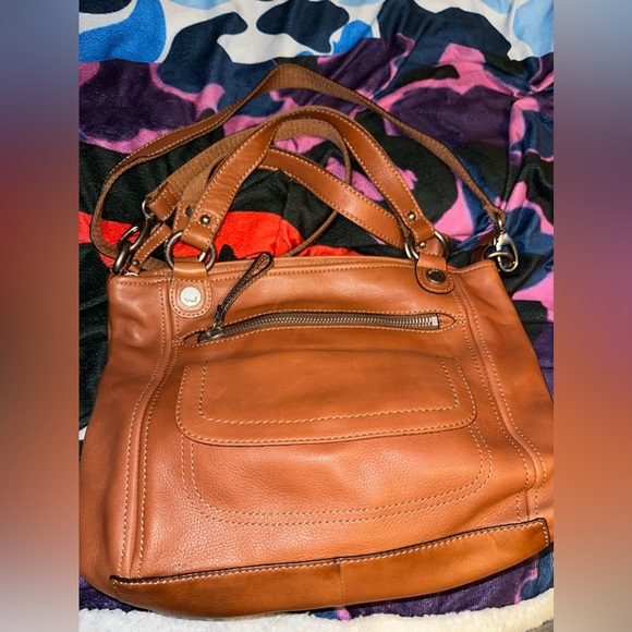 FOSSIL Long Live Vintage Camel Brown Leather Carryall Shoulder Handbag Satchel - Picture 7 of 9